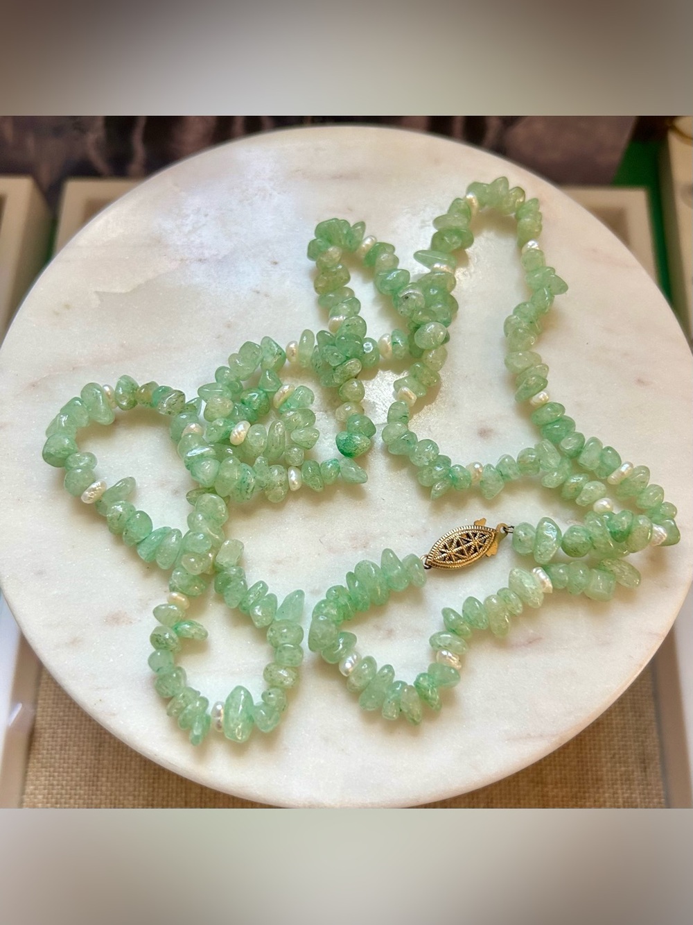 Aventurine Chip and Rice Pearl Necklace